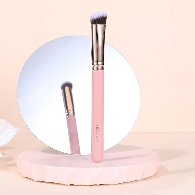 GLO&RAY Angled Concealer Brush with Cap – Flat Top Synthetic Makeup Brush for Under Eye, Spot Coverage, Travel Size Concealer Blending Tool for Liquid & Cream Application (Pink)-BrightBean Baby