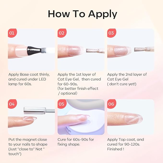 modelones Cat Eye Gel Nail Polish 6 Colors Nude Pink Brown Purple Cat Eye Nail Polish Glitter Semi-transparent Holographic 9D With Magnet Pastel All Seasons Soak Off Led Nail Art DIY Salon Gifts-BrightBean Baby