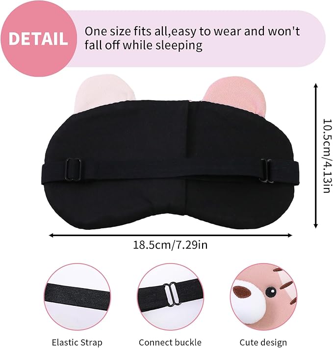 PERFECTSIGHT Sleep Eye Masks, Cute Plush Sleep Eye Cover Lightweight Adjustable Eyeshade Faux Fur Mask Cover for Women Men Kids Sleep Travel Nap, Big Eye Girl, Purple Nose, Brown Pudding Bear-BrightBean Baby