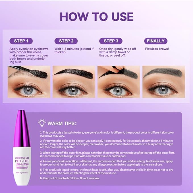 2Pcs Peel Off Eyebrow Tint Gel - Waterproof & Sweatproof All-Day Wear, Transfer-Resistant Tattoo Effect, All Skin Types + Mother’s Day Gift Set, 04#Gray Brown-BrightBean Baby