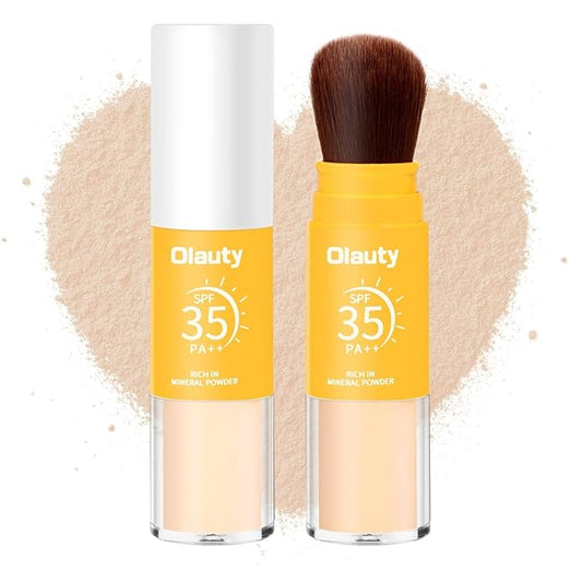 Mineral Sunscreen Setting Powder, Mineral Brush Setting Face Powder Makeup SPF 35 PA Oil Control Natural Matte Finish, Lightweight Breathable Concealer Brush Powder (Medium, 8g)-BrightBean Baby
