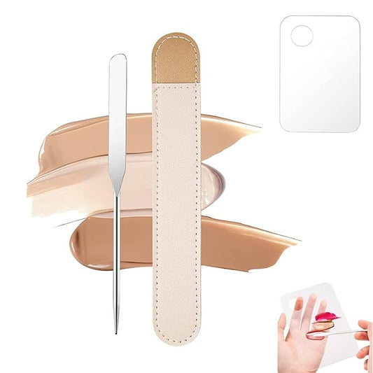 Foundation Spatula, 3-Pack Acrylic Nail Art Palette Oblique Round Head Stainless Steel Makeup Spatula for Woman Professional Facial Makeup Tools Makeup Mixing Palette-BrightBean Baby