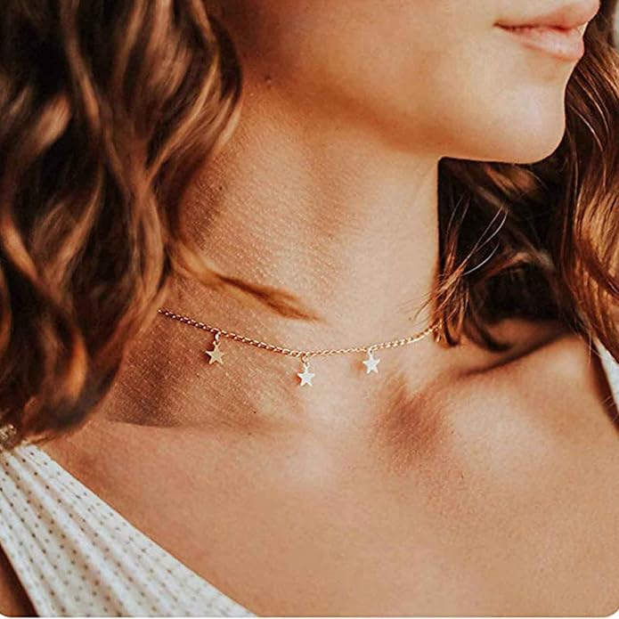 Boho Star Choker Necklace Gold Star Dangle Necklace Chain Short Minimalist Necklace Gold Collarbone Necklace Jewelry for Women Gifts-BrightBean Baby