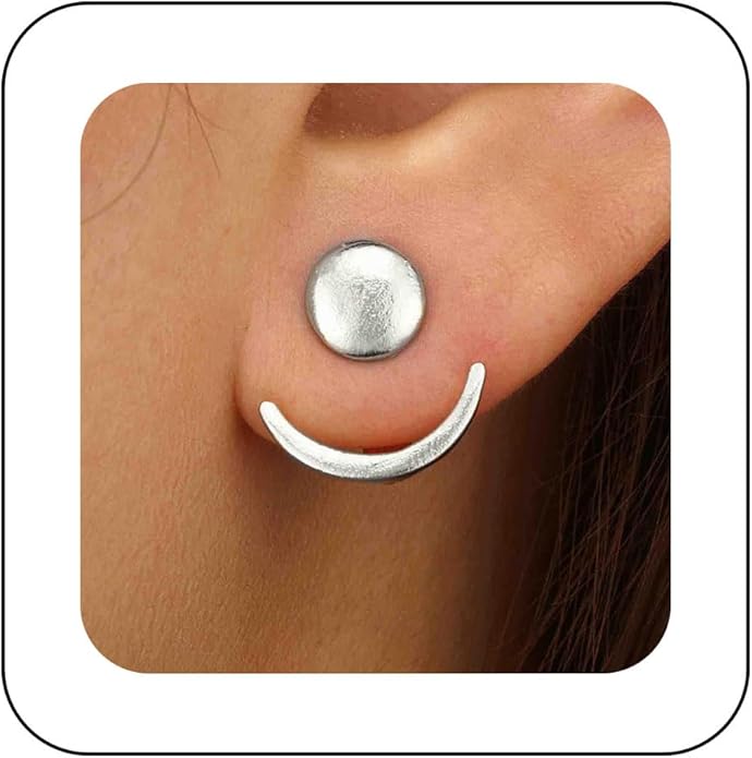 Boho Moon Ear Jackets Earrings Crescent Moon Stud Earrings Gold Sun Moon Earrings Minimalist Double Sided Round Earrings Jewelry for Women-BrightBean Baby