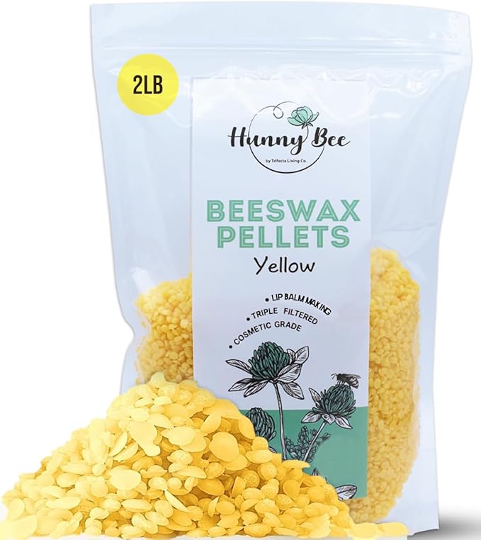 HUNNYBEE Beeswax Pellets 2LB, 100% Pure Bees Wax for DIY Candles, Skin, Body Cream, Face, and Hair Care, Lotions Deodorant, Lip Balm and Soap Making (Yellow, 2 lbs)-BrightBean Baby