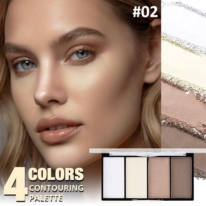 4-Color Contour Makeup Palette, Blush Highlighter Bronzer Powder Kit, Face Cosmetics Gift Set (02#, 1 Count (Pack of 1))-BrightBean Baby