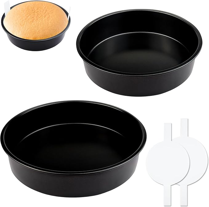 Round Cake Pans Set of 2, Non-stick Baking Cake Pan with 100 Pieces Parchment Paper, Dishwasher Safe Cake Baking Pans (8+9 Inch)