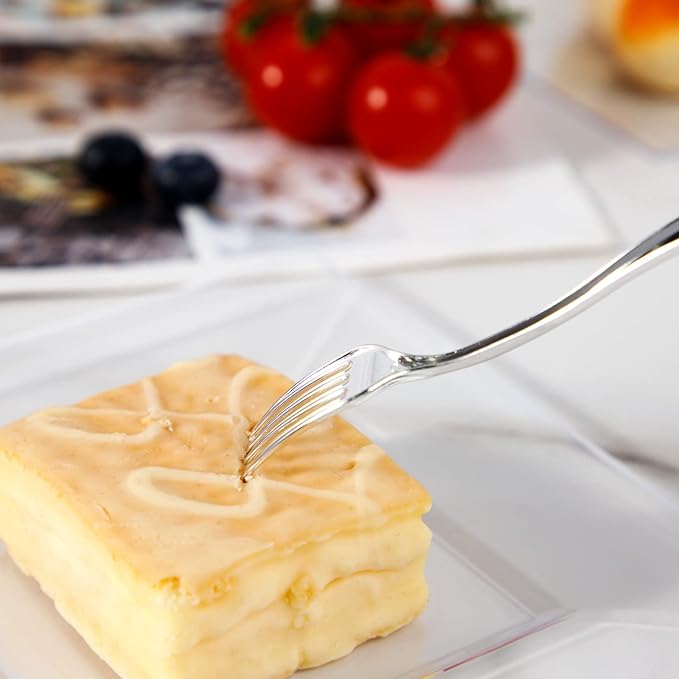 WDF 300 Pieces Silver Plastic Mini Forks 4 Inches Silver Plastic Forks Heavy Duty Plastic Tasting Forks Perfect for Christmas Small Appetizers and Desserts