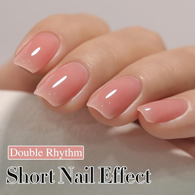 Double Rhythm Translucent Gel Polish Sheer Neutral Natural Light Milky Same Color Same Bottle 15ML Jelly Nail Polish Nail Art DIY at Home (Pink Clear-A1323)-BrightBean Baby