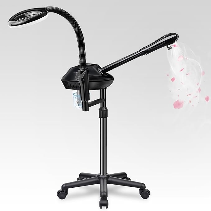 Facial Steamer for Ozone Humidifier Atomizer Attach 5× Magnifier and Light, Professional Face Steamer Clean Skin Firming Pores and Moisturizing Suitable for a Beauty, Spa, at Home-BrightBean Baby