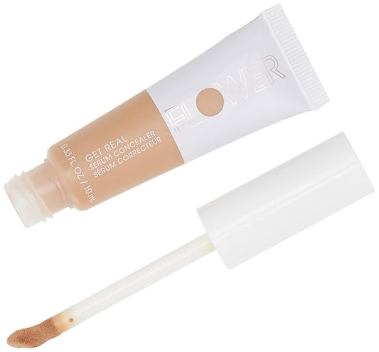 FLOWER BEAUTY By Drew Barrymore Get Real Serum Concealer - Brightens Skin + Blurs Blemishes - Hydrating Serum- Medium Honey-BrightBean Baby