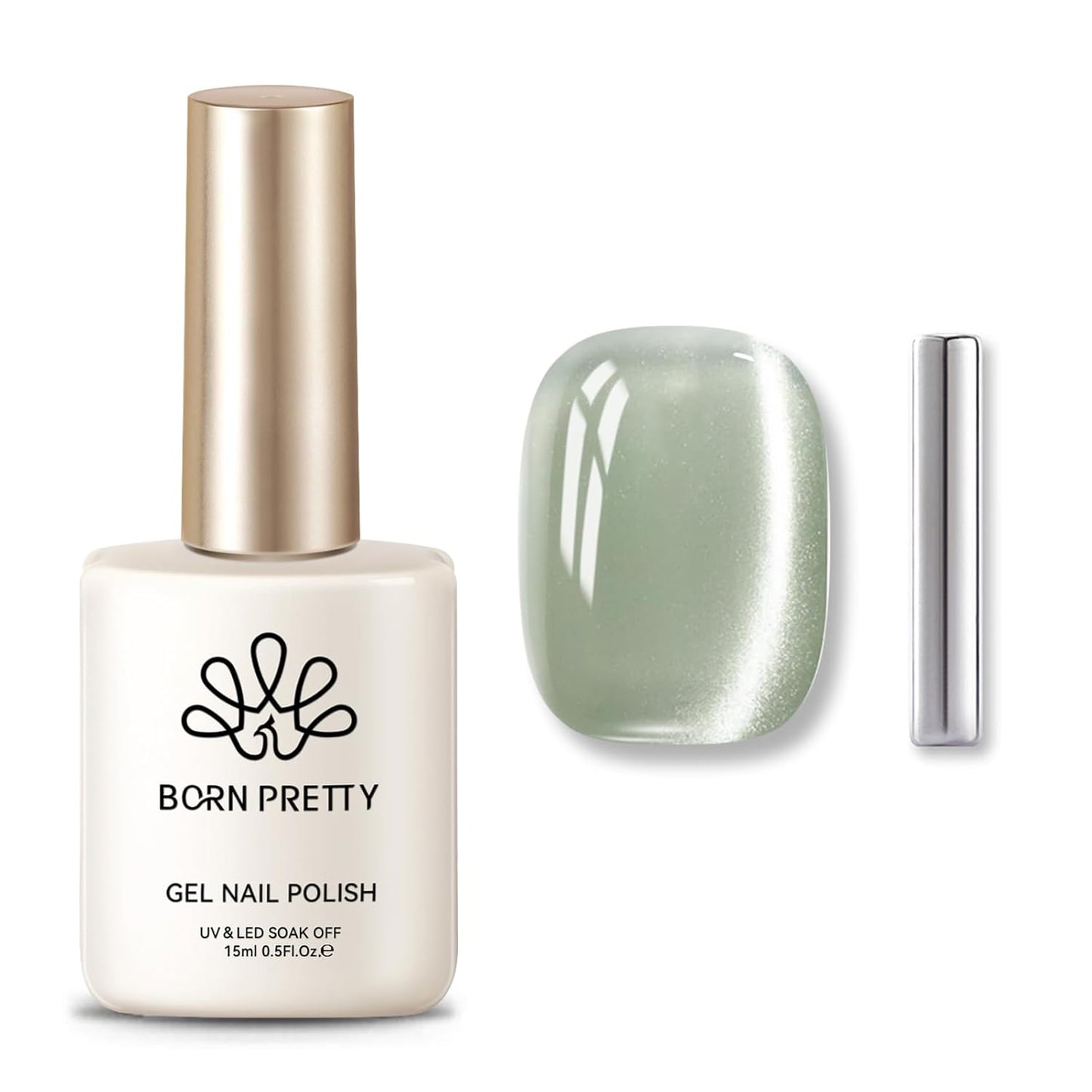 BORN PRETTY Cat Magnetic Eye Gel Nail Polish,Spring Green Jelly Glass Magnetic Gel Polish, Jade Breeze Glitter Soak Off Nail Art Salon Manicure Home Gift 15ml-BrightBean Baby