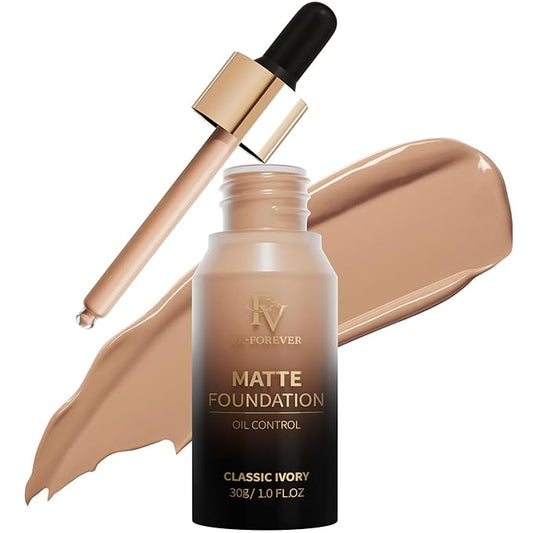 FV Full Coverage Liquid Foundation Makeup, Long Lasting Matte Foundation with Flawless Finish, Concealing & Minimizing Pores, Oil Control Waterproof for Oily Combination Skin, 1 Fl. Oz(Classic Ivory)-BrightBean Baby