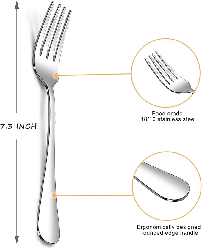 SANTUO Stainless Steel Salad Forks Set, 8-Piece Mirror Polished Table Forks Dinner Forks Flatware Set with Long Handle Use for Home, Restaurant or Camping, Dishwasher Safe (Silver 7.3 Inch)