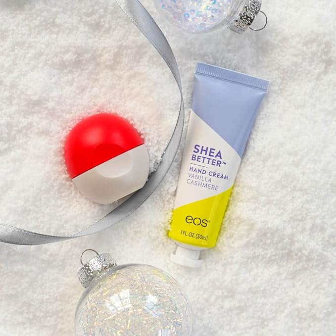 EOS Limited Edition Holiday Collection- Candy Cane Swirl Lip Balm & Vanilla Cashmere Hand Cream, 24-Hour Hydration, 2-Pack, Clear-BrightBean Baby