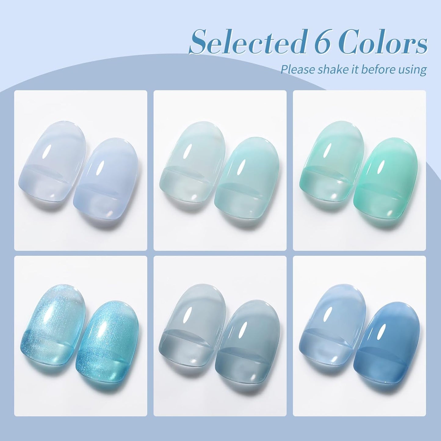 Born Pretty Jelly Blue Gel Nail Polish Set Sheer Transparent Blue Gel Polish Nail Art Manicure DIY at Home 6PCS-BrightBean Baby