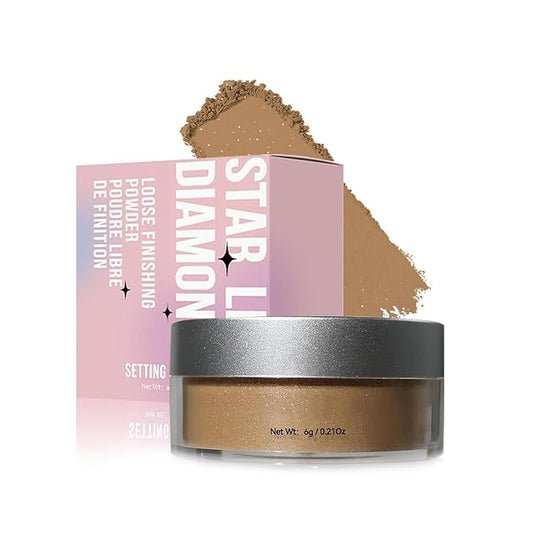 Loose Face Powder Setting Powder, Shimmer Glitter Loose Powder, Matte Finishing Powder Shine, Waterproof, Oil Control, Lightweight Face Powder Makeup for All Skin Tones (Dark Brown Shimmer)-BrightBean Baby
