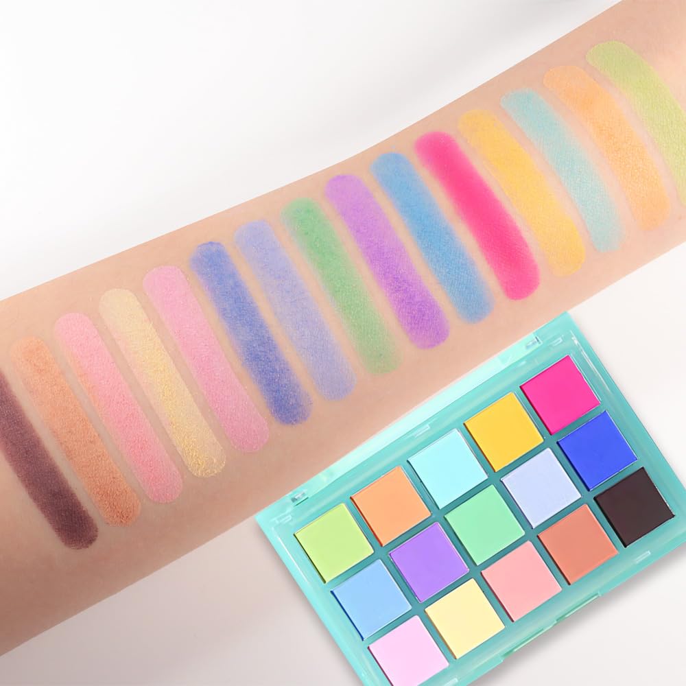 Eye Shadow Makeup Palette,15 Colors Bright Colorful Neon Rainbow Green Purple Yellow Neutral Eyeshadow Palette,Long Lasting Waterproof Travel Size Makeup Pallete,Vegan,Cruelty -free-BrightBean Baby