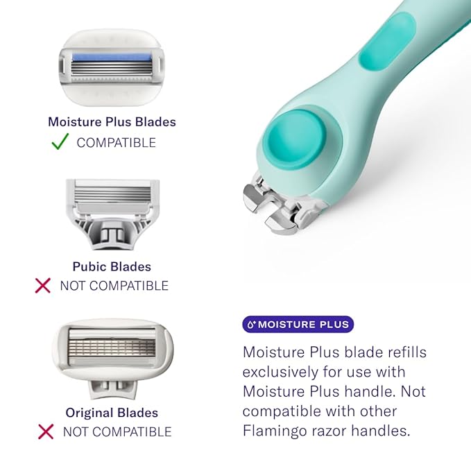 Flamingo Moisture Plus Women's Razor Set - Razor Handle, 4 Blade Refills, Shower Holder - Seafoam-BrightBean Baby