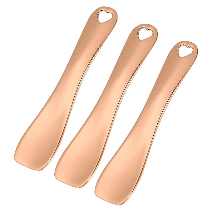 VOCOSTE 3 Pcs Makeup Spatula Mini Spoon, Eye Cream Massage Sticks Beauty Scoop, for Facial Cosmetic Face Cream, Heart Shape 2.36"x0.49", Rose Gold Tone-BrightBean Baby