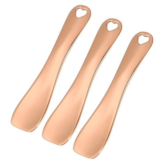 VOCOSTE 3 Pcs Makeup Spatula Mini Spoon, Eye Cream Massage Sticks Beauty Scoop, for Facial Cosmetic Face Cream, Heart Shape 2.36"x0.49", Rose Gold Tone-BrightBean Baby