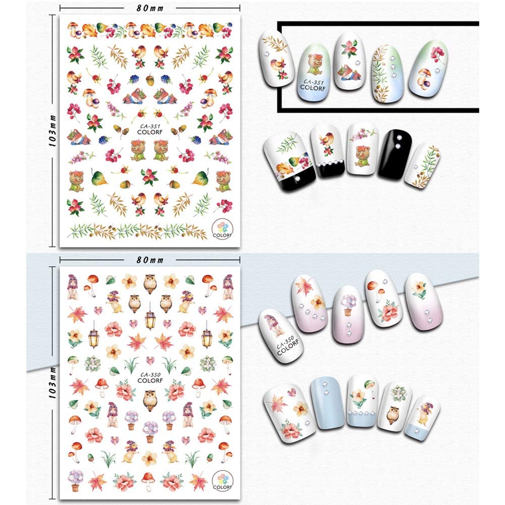 Kalolary Autumn Fall Nail Art Stickers Decals Maple Leaves Decals 3D Nail Stickers Harvest Pumpkin Maple Leaves Sunflower Squirrel for Women Girls Kids DIY Nail Design-12 Sheets-BrightBean Baby