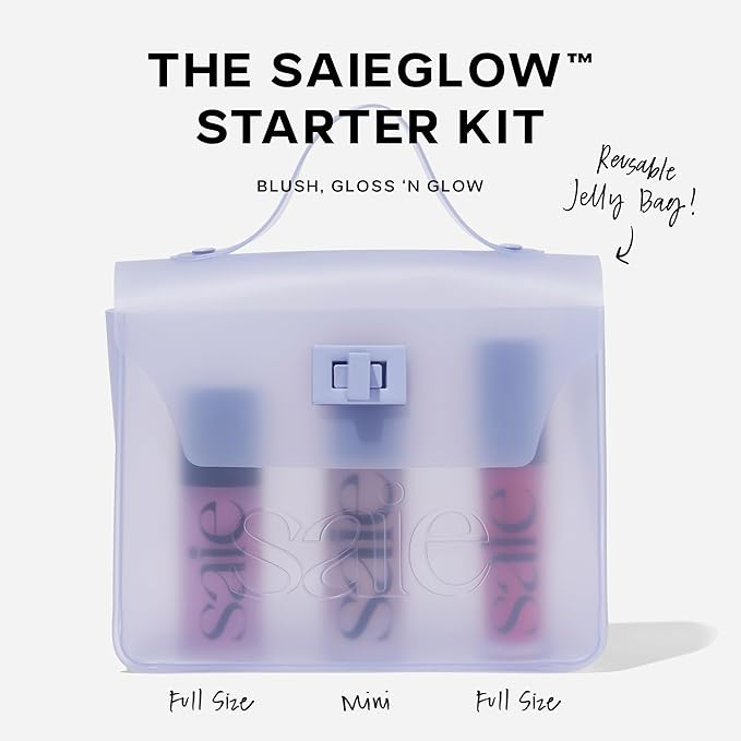 Saie SaieGlow Starter Makeup Kit - Glowy Super Gel, Dew Blush, and Glossybounce Lip Gloss - Essential Makeup Set in a Mini Reusable Jelly Travel Bag (3 Count)-BrightBean Baby