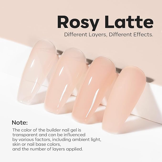 modelones 8-in-One Builder Nail Gel, Neutral Nude Builder for Thickening, LED Lamp Cured Hard Strengthener Extension Color Base Rhinestone Glue Gel Polish in a Bottle for DIY Home Salon-BrightBean Baby