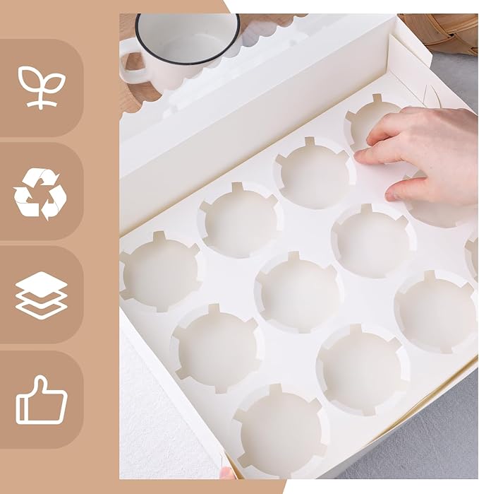 VGOODALL 6PCS White Cupcake Containers, 12 Count with Window Boxes Holding 72 Pastry Box for Birthday Holiday Party Bakery Supplies