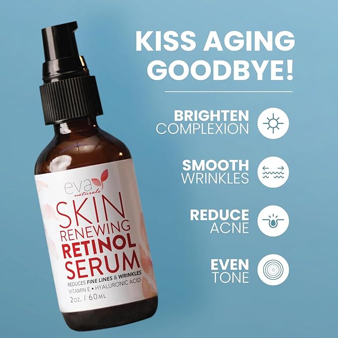 Retinol Serum by Eva Naturals - 2.5% Retinol Serum for Face with Hyaluronic Acid, Vitamin E & Organic Aloe - Retinol Face Serum that Reduce Wrinkles, Fine Lines & Dark Spots - Anti Aging Serum, 2 Pack-BrightBean Baby