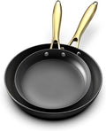 imarku Non Stick Frying Pans, Professional Cast Iron Skillets 2 Pcs - 8 Inch & 10 Inch Frying Pans Nonstick, Honeycomb Long Lasting Frying Pan Set Gold Handle Oven Safe Pan, New Home Essentials