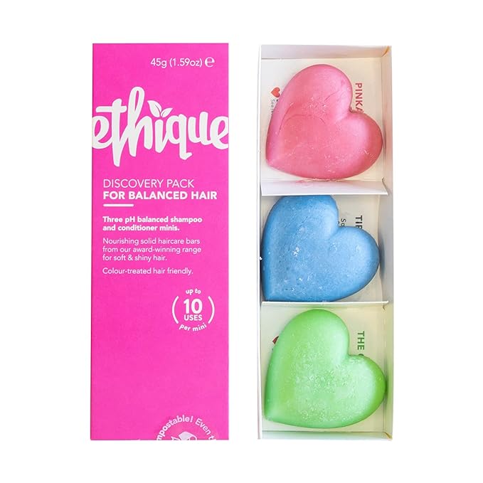 Ethique Discovery Pack for Balanced Hair - Shampoo & Conditioner - Plastic-Free, Vegan, Cruelty-Free, Eco-Friendly, 3 Travel Bars, 1.59 oz (Pack of 1)-BrightBean Baby