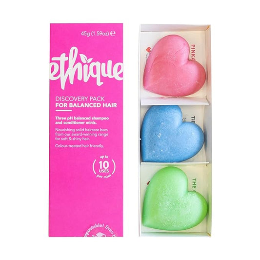 Ethique Discovery Pack for Balanced Hair - Shampoo & Conditioner - Plastic-Free, Vegan, Cruelty-Free, Eco-Friendly, 3 Travel Bars, 1.59 oz (Pack of 1)-BrightBean Baby