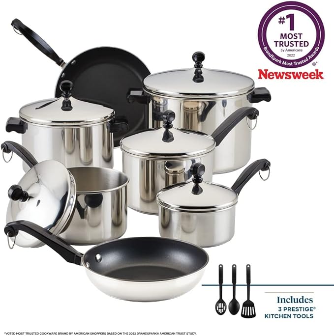 Farberware Classic Stainless Steel Cookware Set 15-Piece - Complete Kitchen Pots and Pans