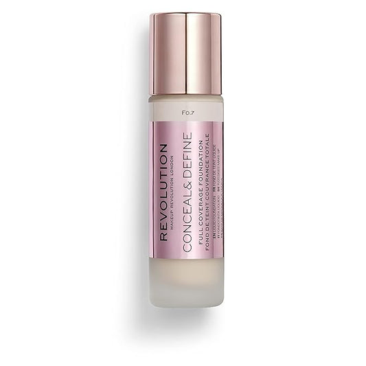 Revolution Beauty, Conceal & Define Foundation, Full Coverage, Long-Lasting Matte Finish, Vegan & Cruelty Free, F1 Fair Skin Tones, 0.8 Fl. Oz.-BrightBean Baby