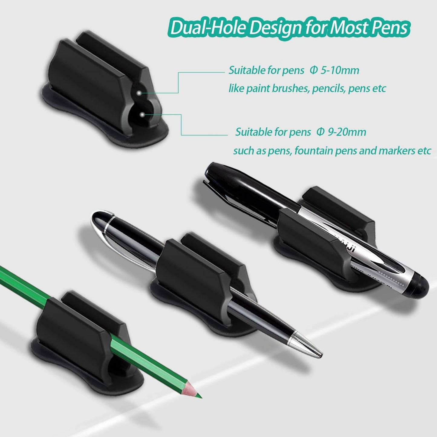 Adhesive Pen Holder for Wall Pencil Holder for Desk Organizer, 6Pack Silicone Pen Holders for Clipboard, Marker Holder Sticky Pen Holder for Desk, Office Teacher Supplies Stylus Holder (6 black)-BrightBean Baby