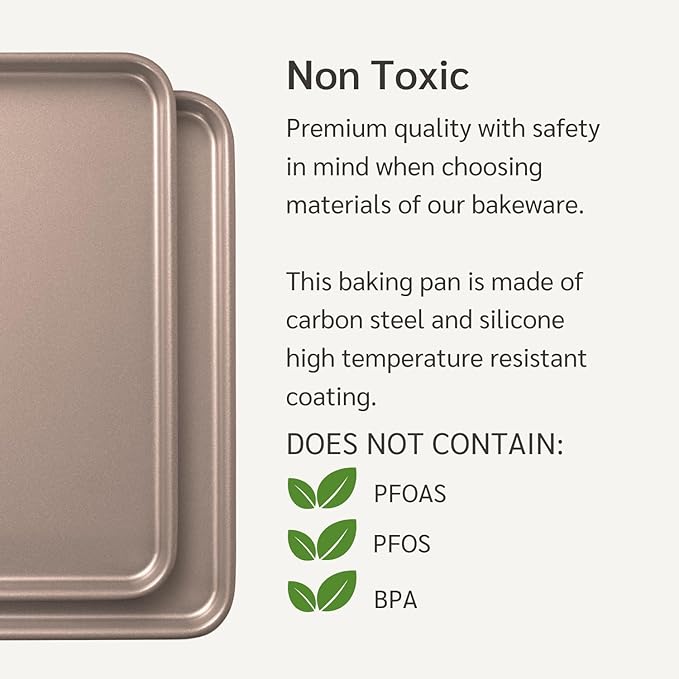 HAPPIELS Nonstick 15x10 inch Baking Sheet Set of 2 | PFOA & BPA Free Non Toxic Carbon Steel 10x15 inches Cookie Sheets | Best Non stick Oven Cooking Pans & Jelly Roll Pan | Best Nontoxic Baking Trays