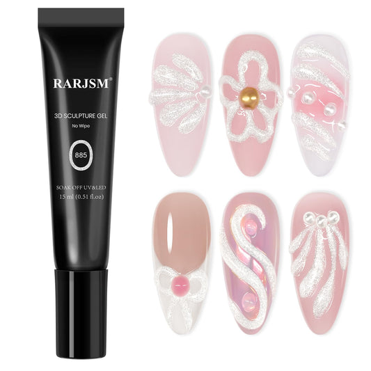 RARJSM 3D Nail Art Sculpture Gel Nail Polish Silver White Glitter Nail Charms Rhinestone Glue No Wipe DIY Drawing Hard Nail Craving Sculpting Gel UV LED Curing Requires Nail Decoration Manicure Design-BrightBean Baby