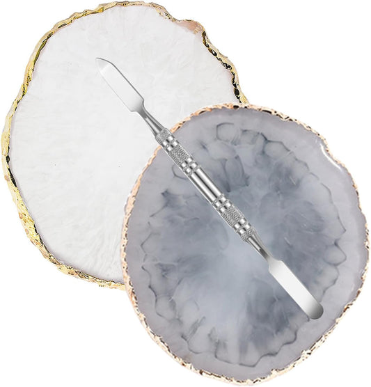 2 Pcs Resin Nail Palette Nail Polish Palette Nail Art Palette with Stainless Stirring Rod (Gray and White)-BrightBean Baby