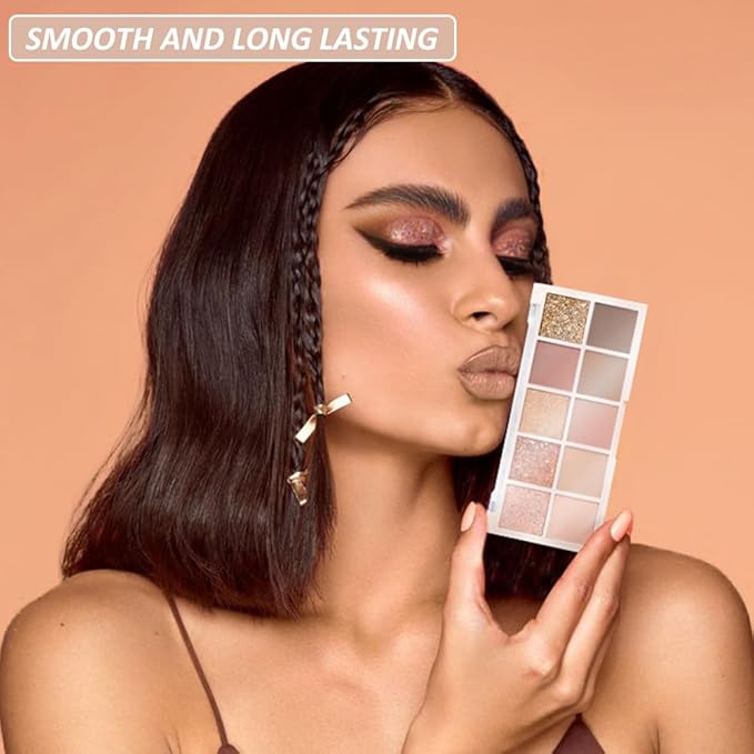 Ten Color Matte Shimmer Eyeshadow Makeup Palette,Orange Smoky Red Dark Golden & Nude Brown Pink Dark Brown 10 Color Series Powder Eye Shadow,Daily Makeup Eyeshadow,Easy to Carry,Vegan&Cruelty-Free 02#-BrightBean Baby