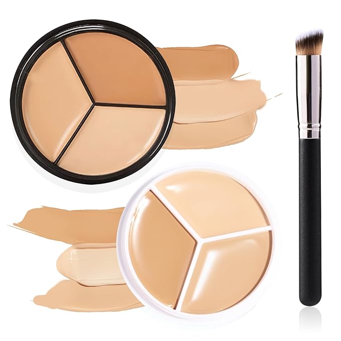 3 Colors Correcting Concealer Makeup Cream Contour Palette,Cream Makeup Palette,Contouring Foundation Highlighting Concealer Palette with Bursh,Professional Concealer Foundation Palette for Women-BrightBean Baby