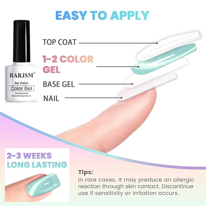 RARJSM Glass Jelly Cat Eye Gel Nail Polish Set 6pcs Reflective Sparkly Diamond Glitter Nude Pink Lake Blue Green Purple Clear Cateye Gelpolish with Magnet Stick 7.5ml Curing Requires for Home Salon-BrightBean Baby