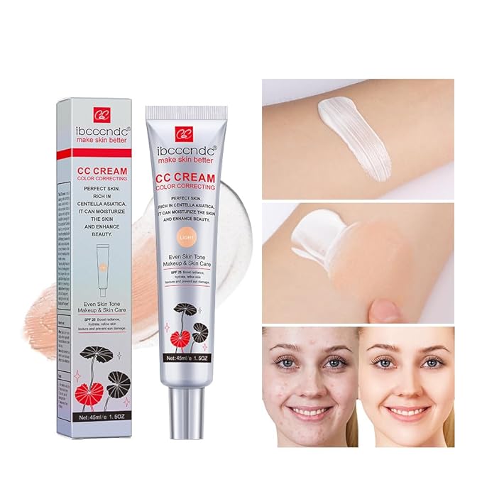Color Correcting CC Cream,Invisible Pores Cream Foundation And nvisible Pores Concealer,CC Cream Foundation Rich In Centella Asiatic,Moisturizing And Waterproof CC Cream With Spf 25(LIGHT)-BrightBean Baby