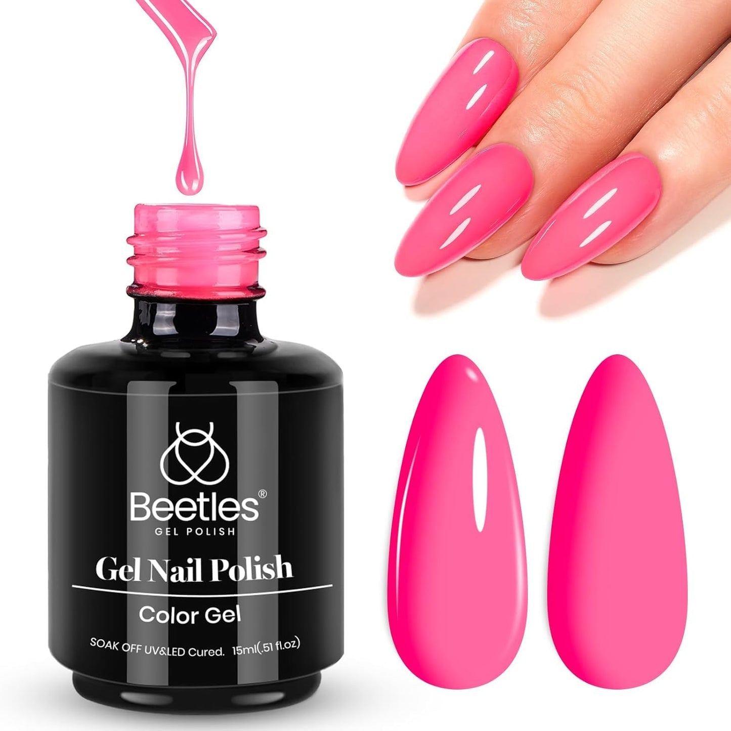 Beetles Hot Pink Gel Nail Polish 1Pcs 15ml Neon Pink Gel Nail Polish Bright Color Soak Off Uv LED Nail Lamp for Women DIY Manicure Gifts for Mom-BrightBean Baby