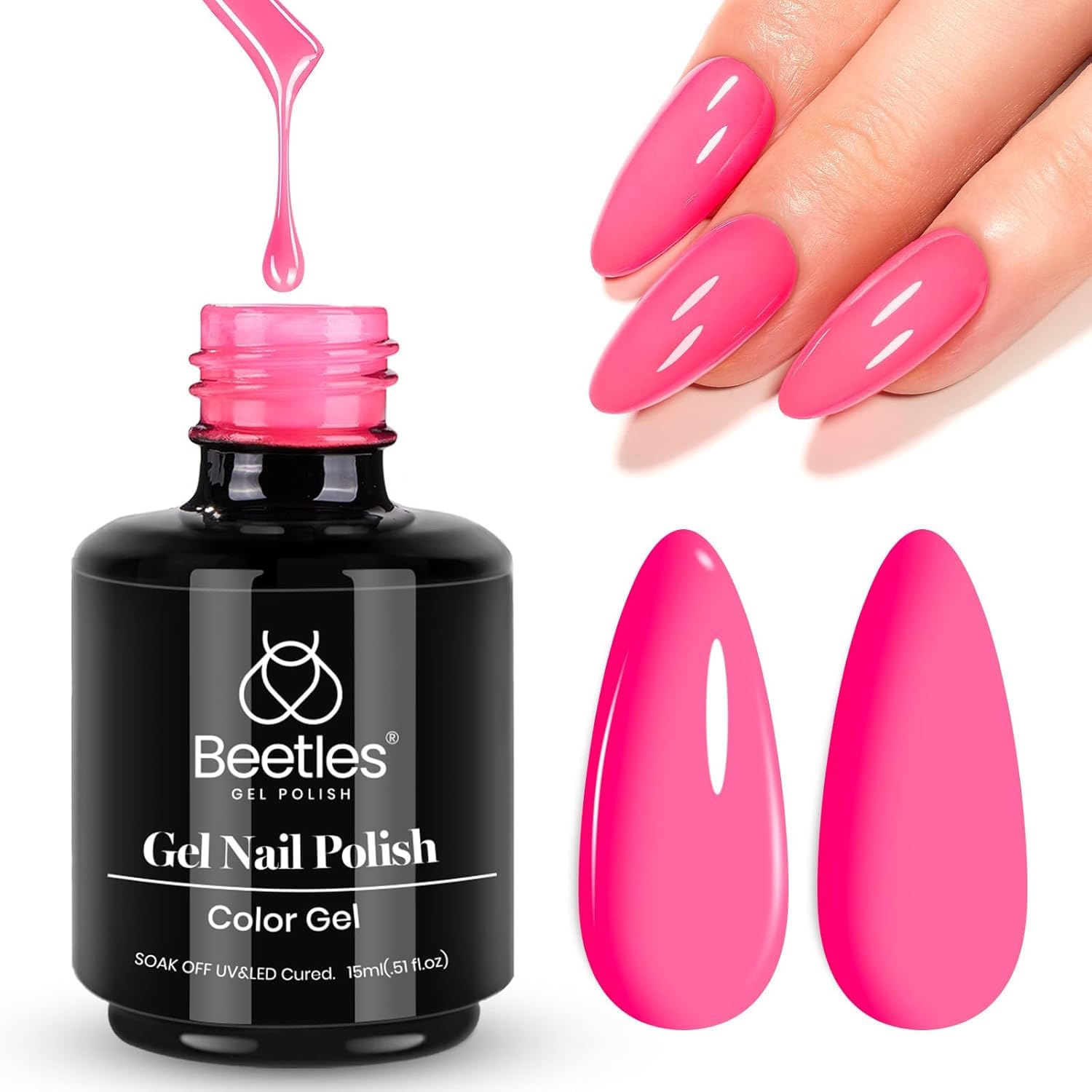 Beetles Hot Pink Gel Nail Polish 1Pcs 15ml Neon Pink Gel Nail Polish Bright Color Soak Off Uv LED Nail Lamp for Women DIY Manicure Gifts for Mom-BrightBean Baby