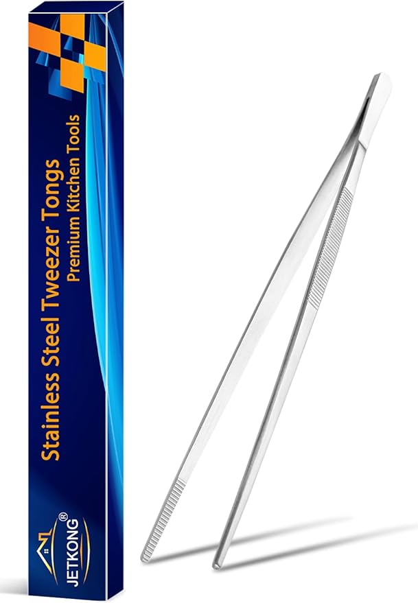 JETKONG 10 Inch Kitchen Tweezers Tongs Stainless Steel Cooking Tweezers Professional Chef Tweezers for Serving Food