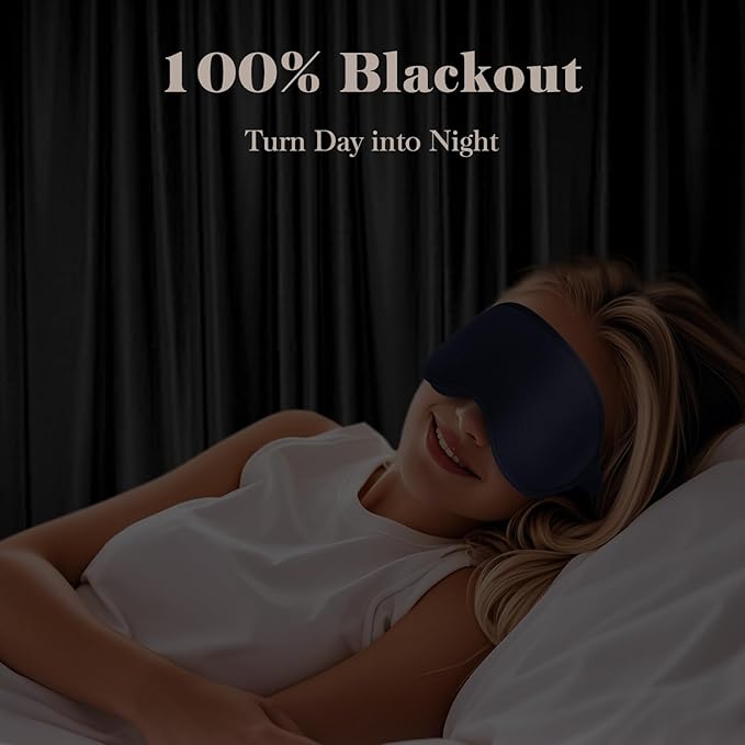 3D Cooling Eye Mask Sleep Mask for Men & Women, 100% Pressure-Free & Light Block-Out Eye Mask for Sleep with Easy Adjustable Strap, Night Eye Cover for Travel, Blue-BrightBean Baby