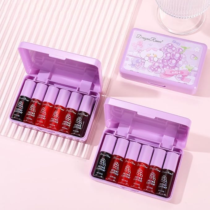 6 Colors Lip Tint Stain Korean Lip Gloss, Matte Velvet Lip Tint Natural Plumping Lip Stain, Multi-Use Lip and Cheek Tint Mini Liquid Lipstick, Long lasting Non-Stick Cup Waterproof, Lip Color Makeup-BrightBean Baby