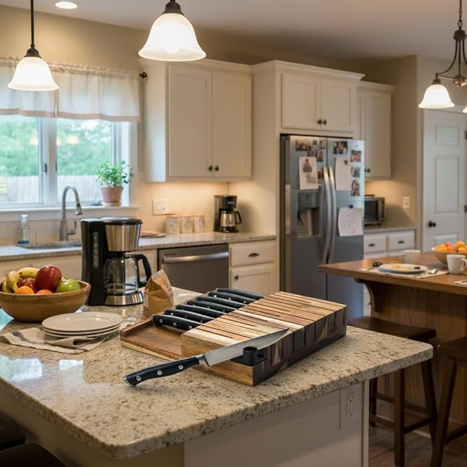 Alata 8-Piece Steak Knives Set with Acacia Block Built-in Sharpener, 4.7 Inch Non Serrated Razor-Sharp Dinner Knives, Full-Tang Construction, Dishwasher Safe