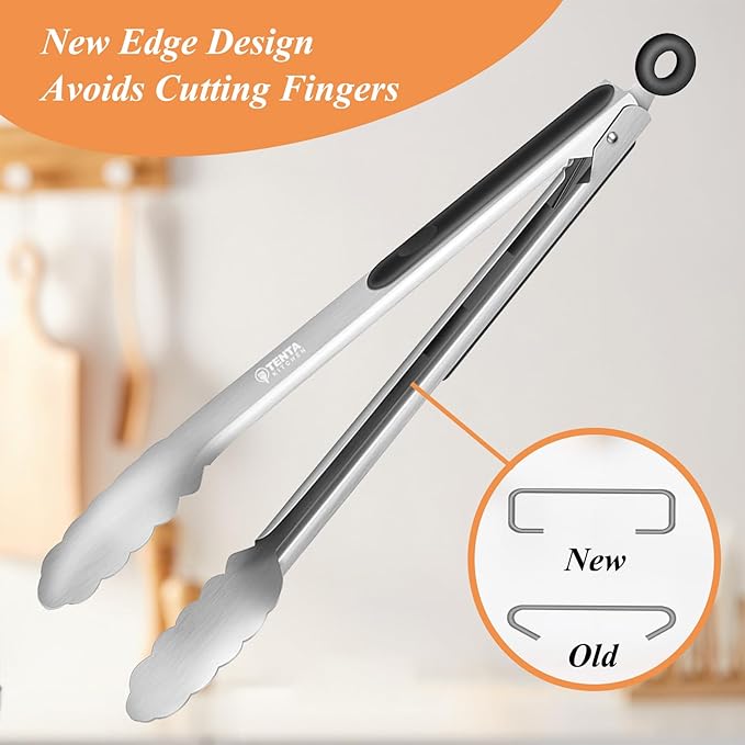 Metal Tongs for Cooking, 12-Inch Stainless Steel Tongs Kitchen Cooking Salad with Silicone Non-Slip Grip, Kitchen Utensils Set for Food, Salad and Outdoor BBQ (Set of 4)